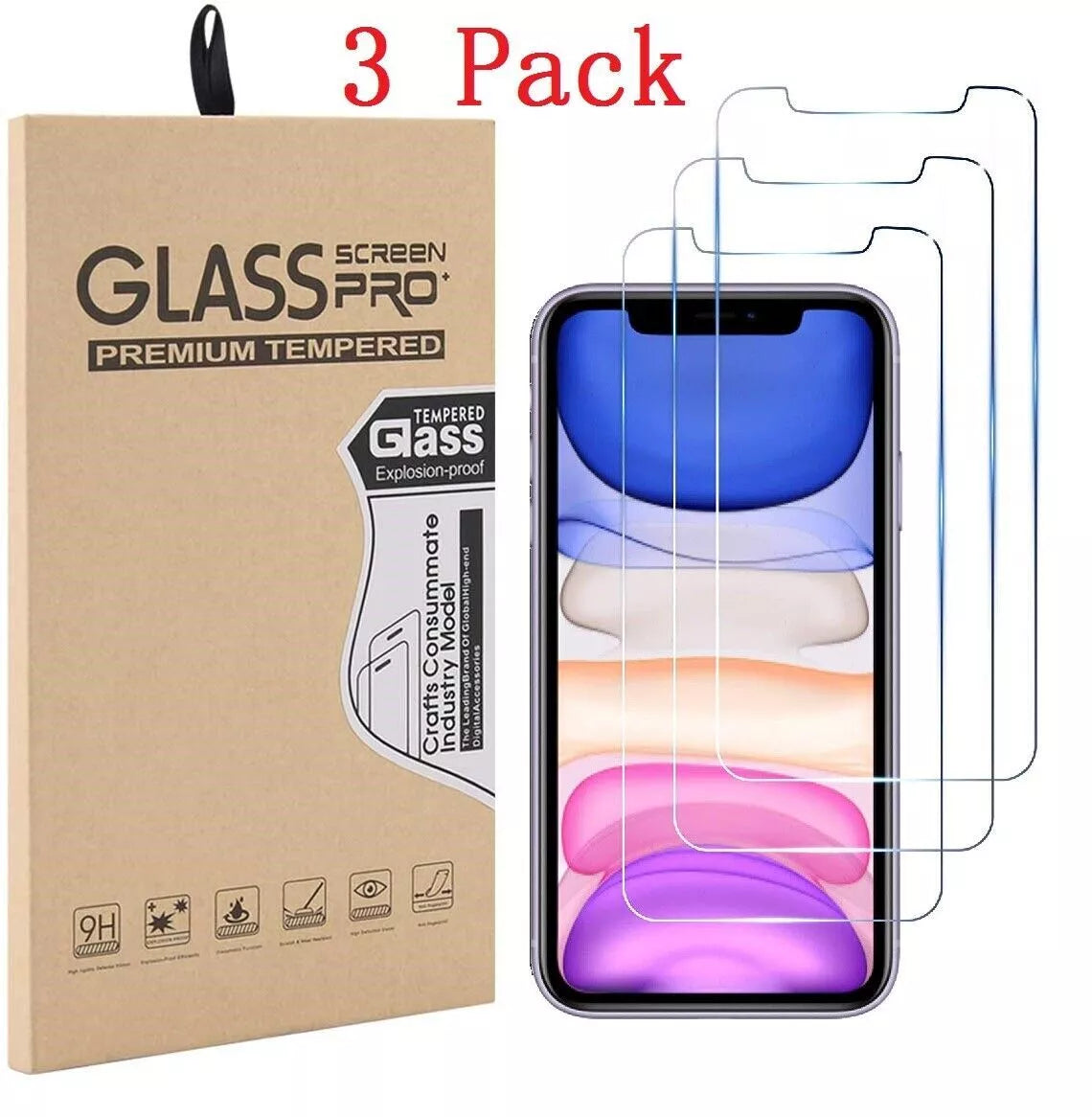 6-PACK iPhone 15 14 13 12 11 Pro XR GLASS Screen Protector and 20w Fast charger