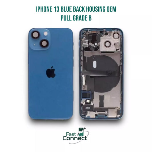 iPhone 13 Blue Back Housing Replacement With Small Parts Frame OEM Pull Grade B